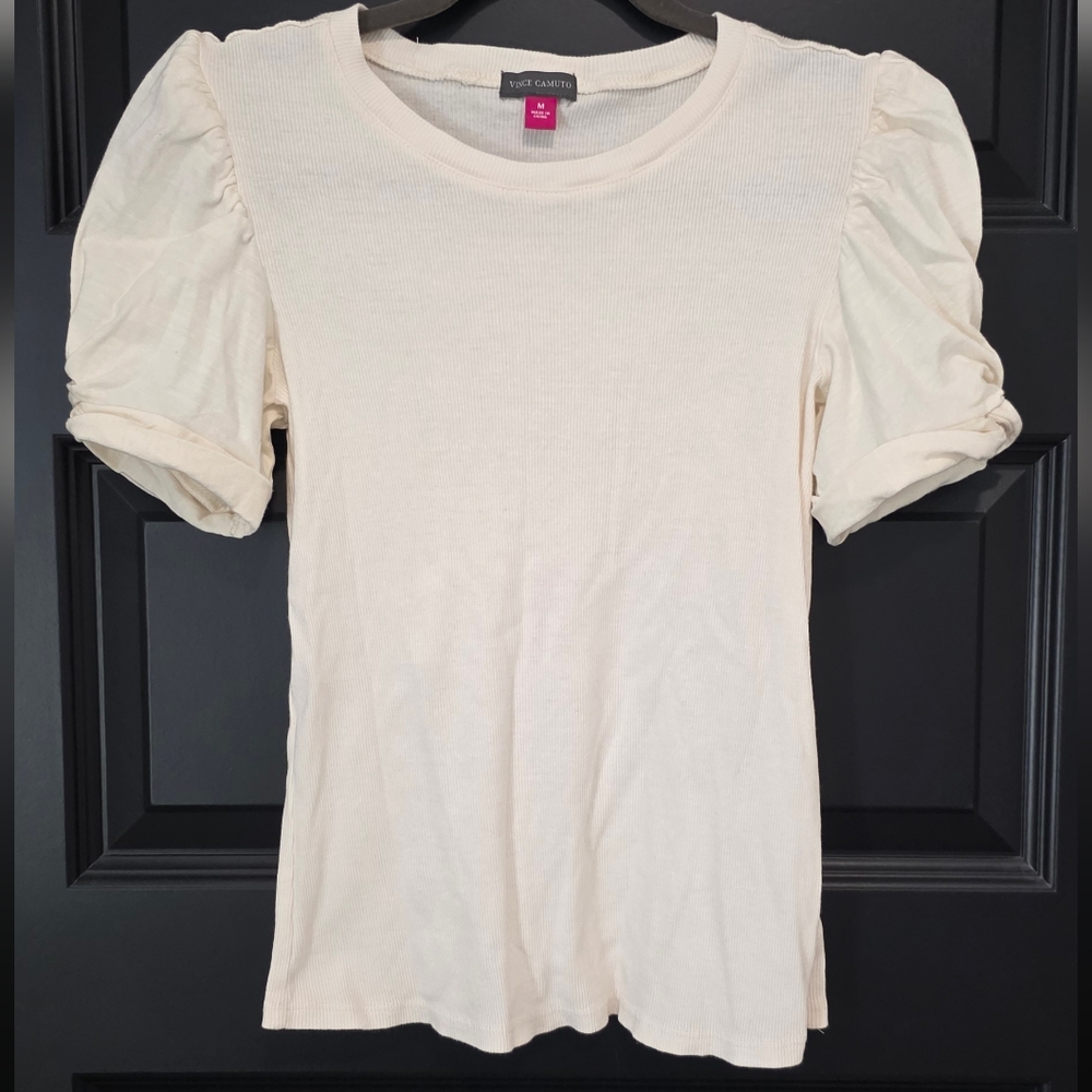 Vince Camuto Cream Puff Sleeve Ribbed Tee